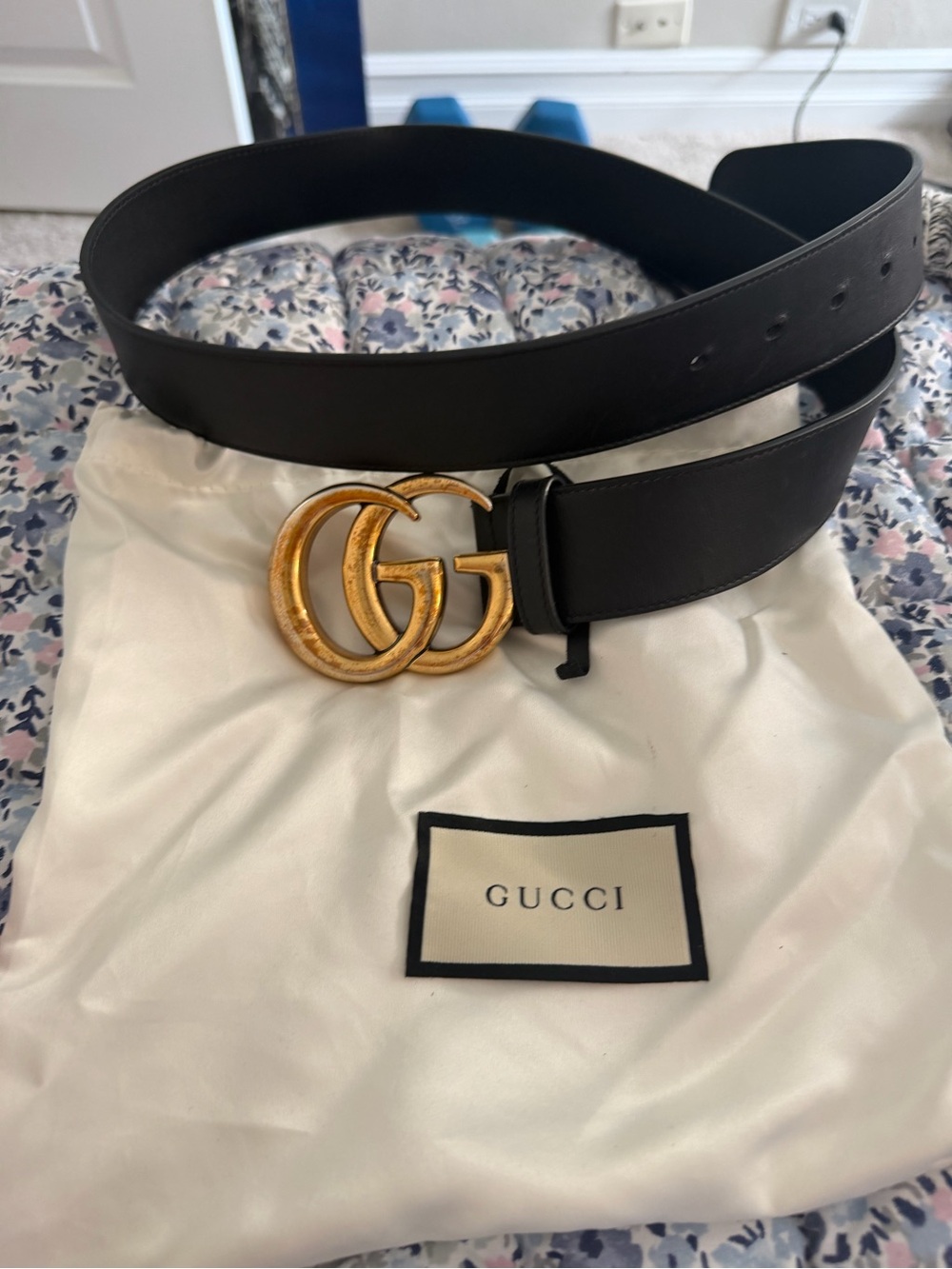 Gucci GG Marmont Black Leather Double G Belt 90/36 + Box